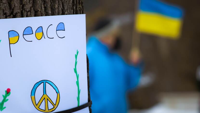 Afbeelding van de vlag van Oekraïne met een peace-teken