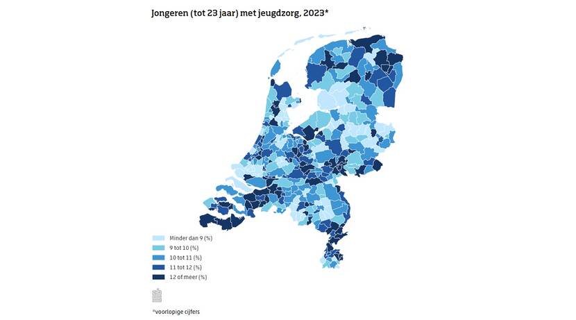 Afbeelding van de verdeling van jeugdigdigen met jeugdzorg in 2023