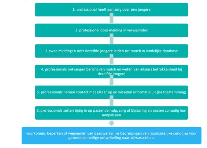 Afbeelding van een schematische weergave hoe de verwijsindex risicojongeren werkt